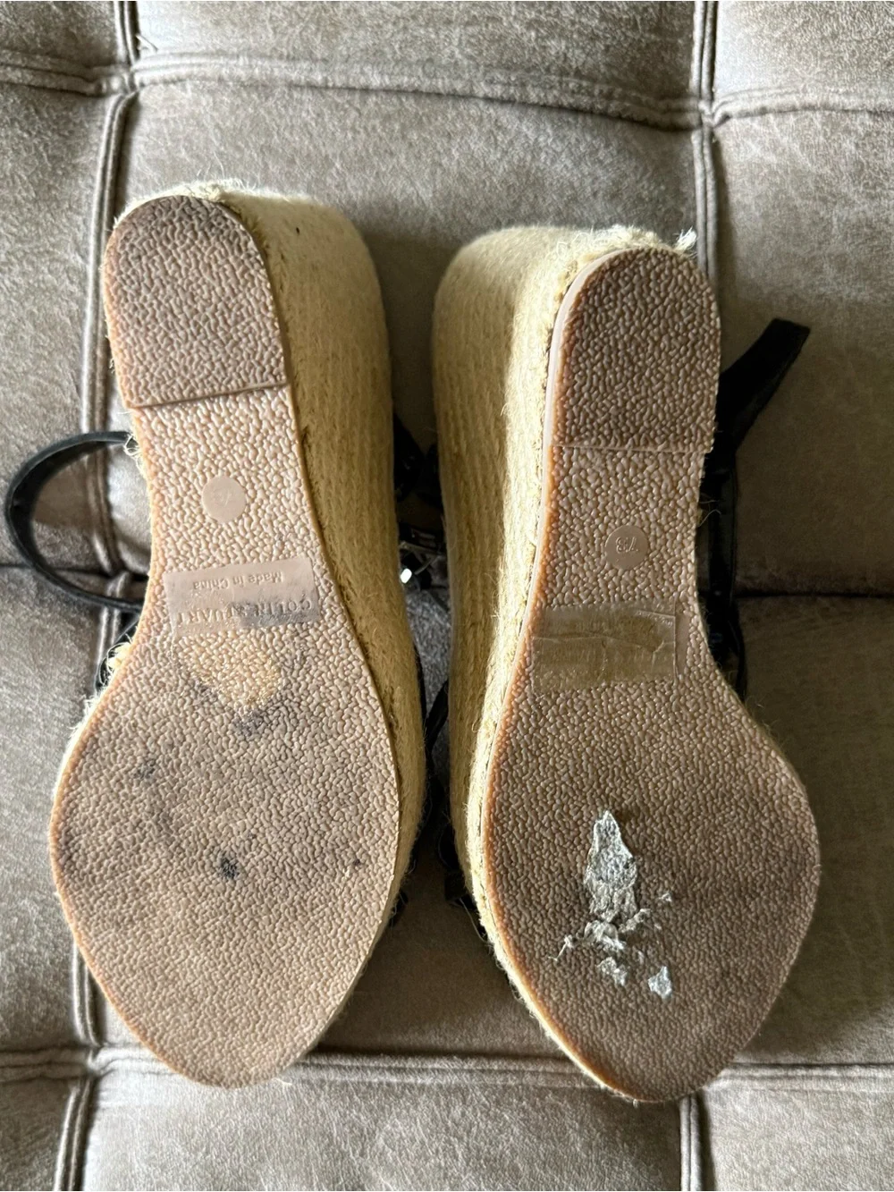 Colin Stuart Black and Natural Espadrille Platform Wedge Sandals